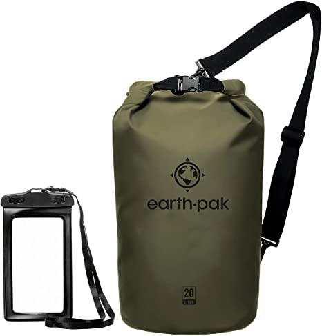 Earth Pak -Waterproof Dry Bag - Roll Top Dry Sack Keeps Gear Dry for Boating, Hiking, Camping and Fishing with Waterproof Phone Case