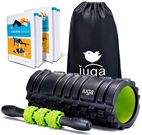 IUGA Foam Roller and Massage Stick 2 in 1 Set for Deep Tissue Muscle Massage, Trigger Point Therapy - Myofascial Release - Muscle Roller for Fitness, CrossFit, Yoga & Pilates …