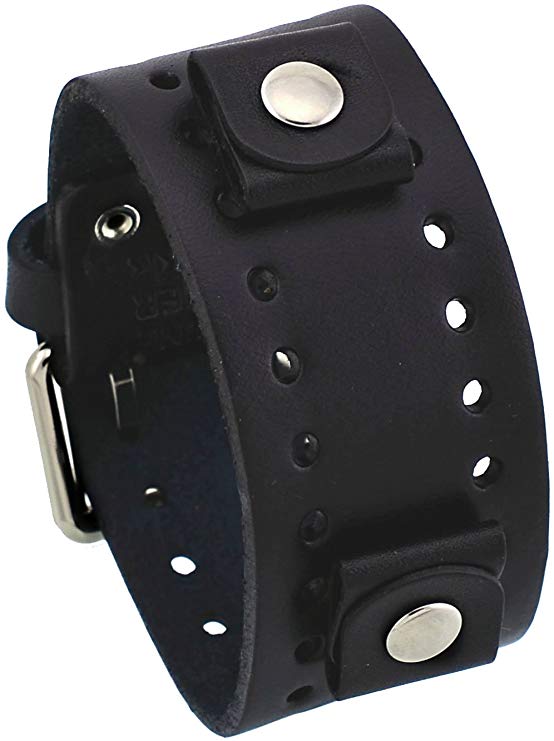 Nemesis #BN-K Black Wide Leather Cuff Wrist Watch Band