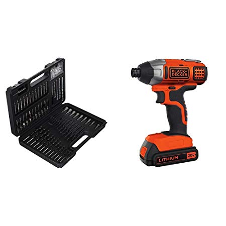 BLACK DECKER BDA91109 Combination Accessory Set, 109-Piece with BLACK DECKER BDCI20C 20V MAX Lithium Impact Driver w/ 109 PC Drill & Screwdriver Set