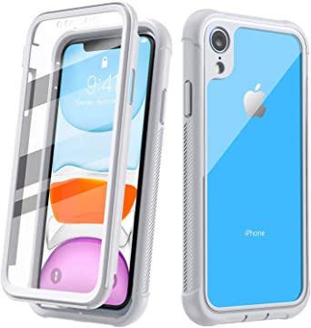 Eonfine Designed for iPhone XR Case, Full-Body Heavy Duty Protection with Built-in Screen Protector Rugged Armor Cover Clear Shockproof Case for iPhone XR Case 6.1 Inch 2018 (White/Clear)