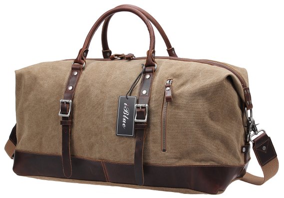 Weekend Bag Large Tote Travel Duffle BagsIblue Canvas Leather Shoulder Handbags 21 Inch B003