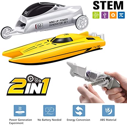 Selieve Pool Toys for Kids 3-10, 2 in 1 Wind-up Power Racing Mini Boat & Car for Outdoor Play Game, STEM Toys Educational Toys for 4 -12 Year Old Boys or Girls