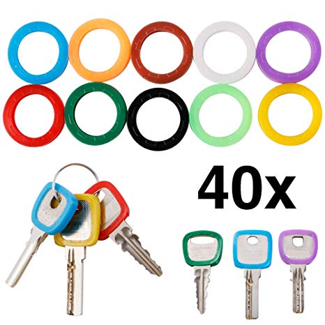 InterUS 40PCS Colorful Key Caps Plastic Key Identifier Covers Tags in 10 Different Colors
