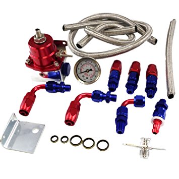Universal Adjustable EFI Aluminum Fuel Pressure Regulator Kit w/ 60 - 160 Psi Gauge An6 -6an Fuel Line Hose Fittings Red