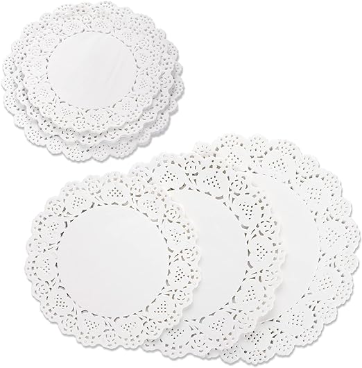 90 Pieces Paper Doilies Assorted Sizes White Lace Paper Doilies Disposable Round Paper Doilies for Buffet Cake Fried Food Party Wedding Tableware Decoration