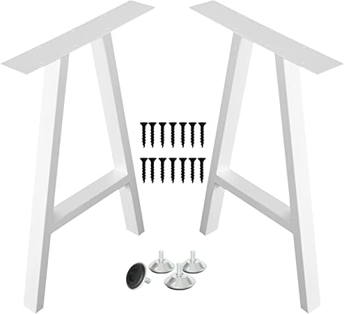NXN-HOME 2 Pcs Industrial Furniture Legs Rustic Decory A Shape Table Legs, Heavy Duty Metal Desk Legs,Dining Table Legs,DIY Cast Iron Bench Legs(White, H28.5”xW17.7”)