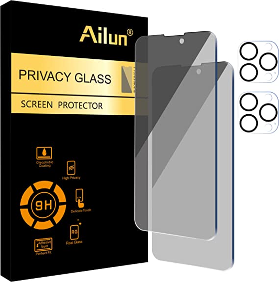 Ailun 2Pack Privacy Screen Protector Compatible for iPhone 14 Pro Max[6.7 inch]   2 Pack Camera Lens Protector, Sensor Protection, Dynamic Island Compatible, Anti Spy Private Tempered Glass Film, Case Friendly, [9H Hardness] - HD [Black]