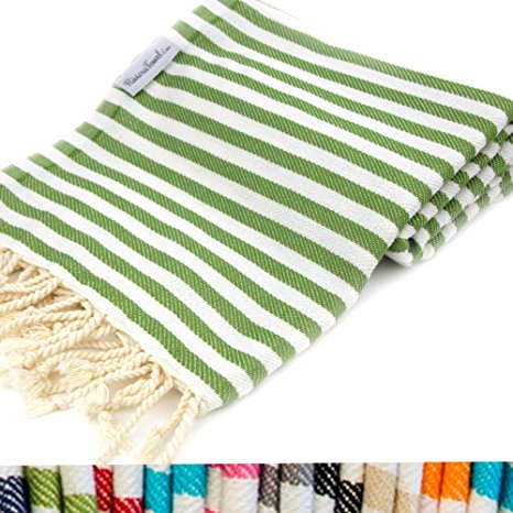 The Riviera Striped Turkish Cotton Towel, Olive Green