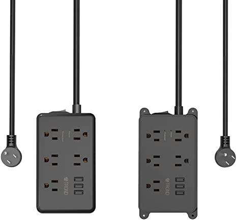 TROND Power Strip Surge Protector, Widely-Spaced Outlets and 3 USB Ports, Flat Plug, Compact for Desktop Home Office Dorm Room, Black