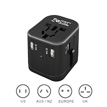 Foval Universal International Power Travel Adapter with 4.5A 4 USB Charging Ports & Worldwide AC Wall Outlet Plugs for UK, US, AU, Europe & Asia