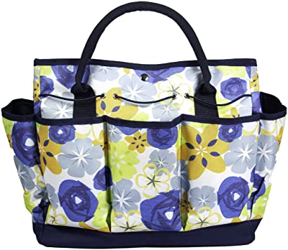 Garden Tool Bag With Pockets - Floral Garden Tool Bag Tote, Gardening Gift, Reinforced Garden Bag (Blue Floral)