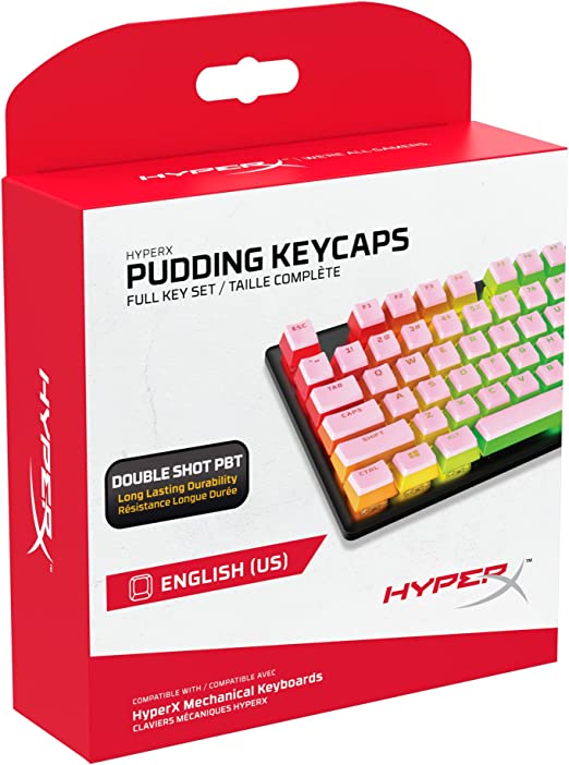 HyperX Pudding Keycaps - Double Shot PBT Keycap Set with Translucent Layer, for Mechanical Keyboards, Full 104 Key Set, OEM Profile, English (US) Layout - Pink