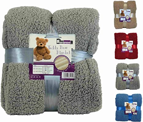 rejuvopedic  Teddy Bear Blanket Sofa Fleece Throwover Throw Settees / 180x220cms / Grey