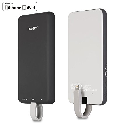 [Built-in Lightning Cable] Portable Charger, Hobest 8000mah Dual Port Portable Phone Charger External Battery Charger Power Bank for iPhone, iPad, and Android Smart Phones-Fast Charging
