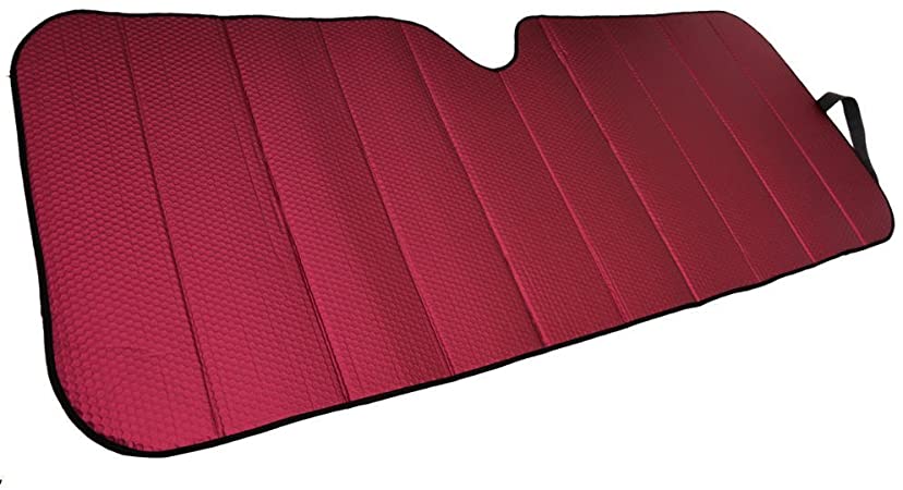 Motor Trend Front Windshield Sun Shade - Jumbo Accordion Folding Auto Sunshade for Car Truck SUV - Blocks UV Rays Sun Visor Protector - Keeps Your Vehicle Cool - 66 x 27 Inch (Red)