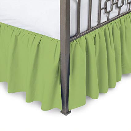 Sleepwell Sage Solid, Short Queen Size Ruffled Bed Skirt 15 inch Drop Split Corner,100 Percent Pure Egyptian Cotton 400 Thread Count, Wrinkle & Fade Resistant