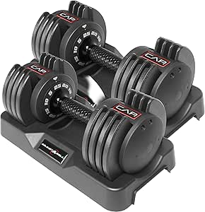 CAP Barbell ADJUSTABELL® 25 lb Pair of Adjustable Dumbbells with Contoured Full Rotation Handle, Honeycomb Black Handle