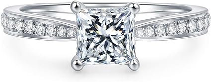 HAFEEZ CENTER Moissanite Rings 1 Carat Princess Shape D Color VVS Solitaire Moissanite Engagement Ring for Women