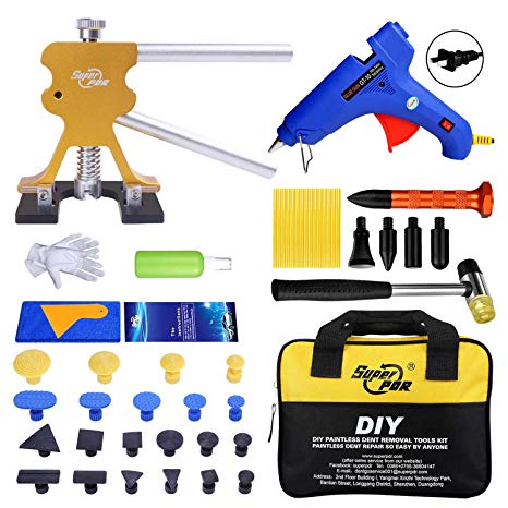 Fly5D 50Pcs Auto Body Paintless Dent Removal Tools Kit Pops a Dent Puller Upgraded Adjustable Gold Dent Lifter Kit Set for Car Hail Damage and Door Dings Popper Repair