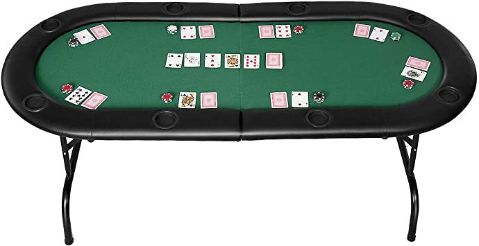 Casart Poker Table 8 Players Folding Card Game Tables with Metal Frame and 8 Cup Holders, Foldable Casino Table for Club, Family, Pub, Texas Leisure Blackjack Table