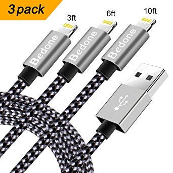 Lightning Cable, iPhone Charger 3Pack [ 3FT 6FT 10FT] to USB Syncing Data and Nylon Braided Cord Charger for iPhone X/8/8 Plus/7/7 Plus/6s/6s Plus/6/6 Plus/iPad and More (Black Gray)