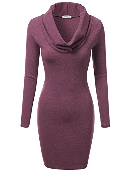 J.TOMSON Women's Long Sleeve Cowl Neck Slim Fit Knit Bodycon Dress