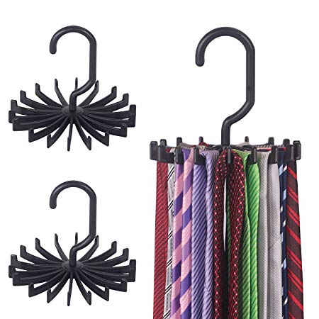DIOMMELL 3 Pack Tie Rack Hanger Holder Hooks Organizer for Mens, 360 Degree Rotating tie Racks,Black