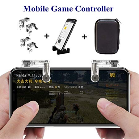 PUBG Mobile Game Controller - Aovon [4 Triggers] Upgraded Version Sensitive Shoot Aim Joysticks Buttons with Magnetic Phone Holder, Support iOS/Android Smartphone