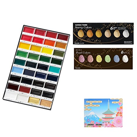 Kuretake Zig Bundle Set , Gansai Tambi Water Colours 36 Color (MC20/36V) , Starry 6 colours (MC20SC/6V) , Pearl 6 colors (MC20PC/6V) , Sticky Notes