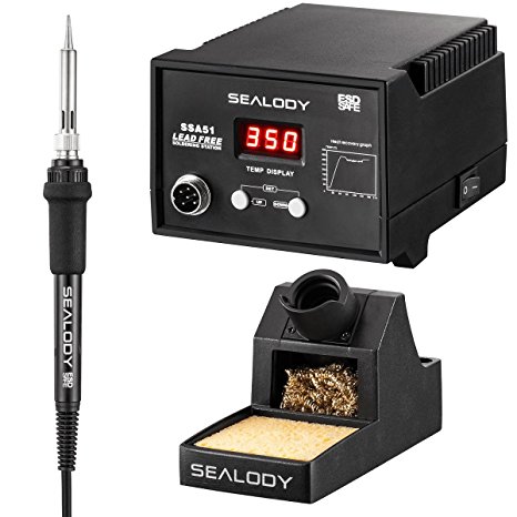 Digital Soldering Station with Pure Aluminum Soldering Stand, Tip Cleaning Wire and Sponge SSA51