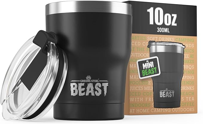 Beast 10 oz Tumbler Stainless Steel Vacuum Insulated Coffee Ice Cup Double Wall Travel Flask (Matte Black)