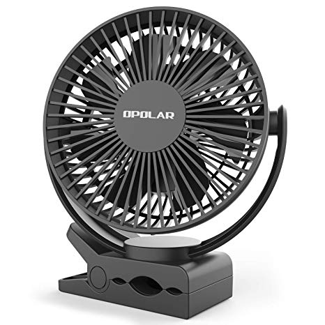 OPOLAR Built-in Battery Operated Desk Fan, Stroller and Clip on Fan with Timer and 3 Speeds, Super Quiet, Powered by USB or 5000mAh Rechargeable Batteries, Portable Fan for Bed, Camping, Kitchen…