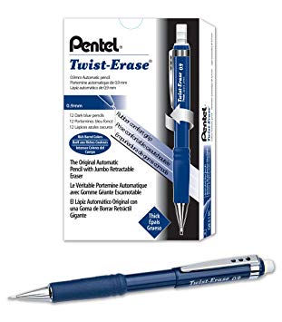 Pentel Twist-Erase III Mechanical Pencil (0.9mm) Blue Barrel, 12 Pack (QE519C)