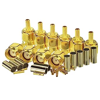 Eightwood 10pcs RP-SMA Male RF Crimp Connector 50ohms Gold-Plated for RG316 RG174 Cable