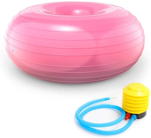 TECHMOO Donut Ball with Foot Pump Core Training Flexible Inflatable Donut Chiar for Classroom Furniture Balance Stability Balls for Yoga Pilates Gym Indoor Balance Training