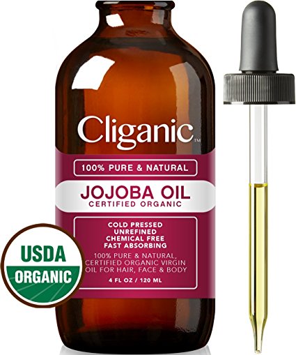 USDA Organic Jojoba Oil, 100% Pure (120ml Large) | Natural Cold Pressed Unrefined Essential Oil for Hair & Face | Carrier Oil - Certified Organic | Cliganic 90 Days Warranty