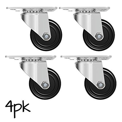 Interweb 4PK, Heavy-Duty Casters Wheels Set Of Four, Solid Rubber Wheels. 2" Plate Swivel Casters And Wheels, Premium Sealed Bearings Swivel Casters And Wheels Excellent For Musical Instruments.