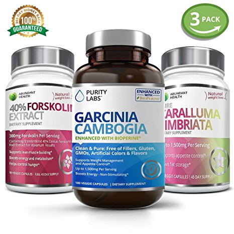 3 Bottle Bundle - Save an Extra 15% on Garcinia Cambogia, Pure Caralluma Fimbriata & Forskolin Dietary Supplement For Healthy Weight Management and Energy Boost Natural Weight Loss Aid