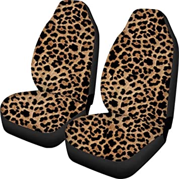 Dellukee Car Seat Cover Leopard Print Cute Soft Universal 2pc Front Car Seat Covers Protectors for Most Car Truck SUV Van