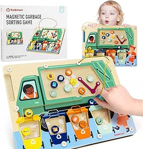 TOP BRIGHT Magnetic Maze Toys for 3 Years Old - Wooden Board Game with Magnetic Balls, Magnetic Colour Maze Toys for 4 5 6 Year Olds, Montessori Travel Toys for Toddlers on Plane