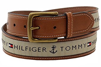 Tommy Hilfiger Men's Leather Casual Belt with Fabric Inlay, 44