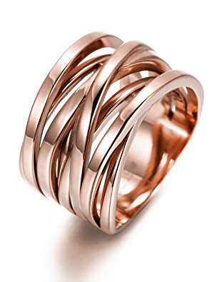 Ciunofor 13.7MM Stainless Steel Cross Ring Women Girls Statement Cocktail Ring Rose Gold Gold Plated
