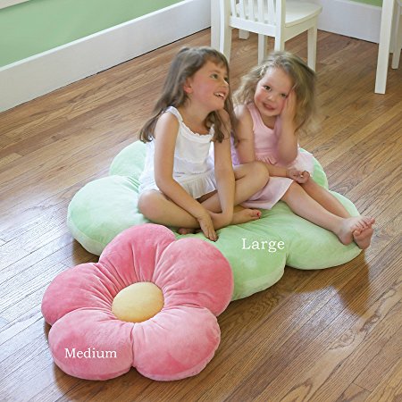 Girls Flower Floor Pillow Seating Cushion, for a Reading Nook, Bed Room, or Watching TV. Softer and More Plush Than Area Rug or Foam Mat. 16", Pink