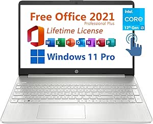 HP 15.6" Business Laptop, Free Microsoft Office 2021 with Lifetime License, HD Touchscreen Display, Intel 6-Core i3-1215U 4.4 GHz, 8GB RAM, 512GB PCIe SSD, Long Battery Life, Windows 11 Pro, Silver