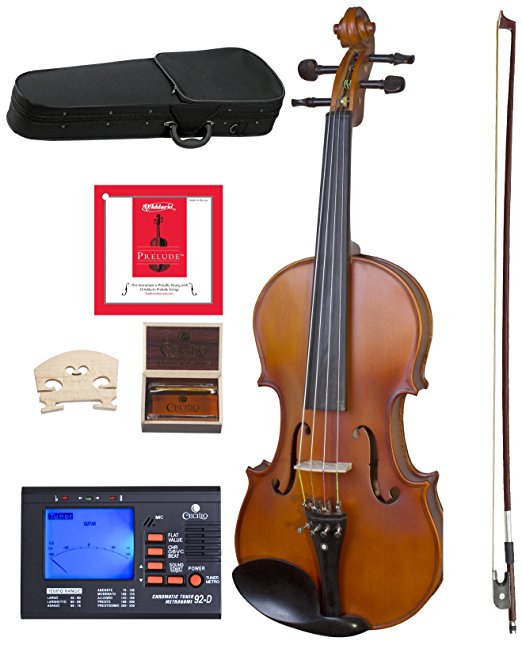 Cecilio CVA-500 Solidwood Ebony Fitted Viola with D'Addario Prelude Strings, Size 16.5-Inch