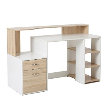 HomCom 55'' Multi-Shelf Dorm and Home Office Computer Desk - Oak/White