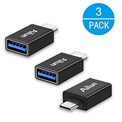 USB-C Adapter,Type C Adapter,[3 Pack],by Ailun,Hi-speed USB-C to USB-A 3.0 Female Adapter for USB Type-C Devices,for MacBook,ChromeBook Pixel,Nexus 5X,Nexus 6P,Nokia N1 Tablet and More Devices[Black]