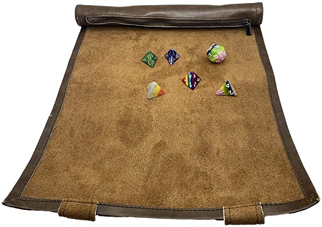 Grinning Gargoyle - D&D Portable Foldable Gaming Scroll - Dice Storage and Rolling Tray - DnD Folding Mat for any Dice or Board Game - Perfect for Pathfinder and Dungeons and Dragons (Brown)