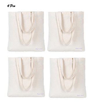 King's deal Packs 4 Pcs 15.7"x 15.7"x 3.3" Resuable Cotton Canvas Tote Bag for Women&Tote Handbags for Girls Women Shoulder Bag Grocery Shopping Bags Tote Bags for Crafting and Decorating (white)